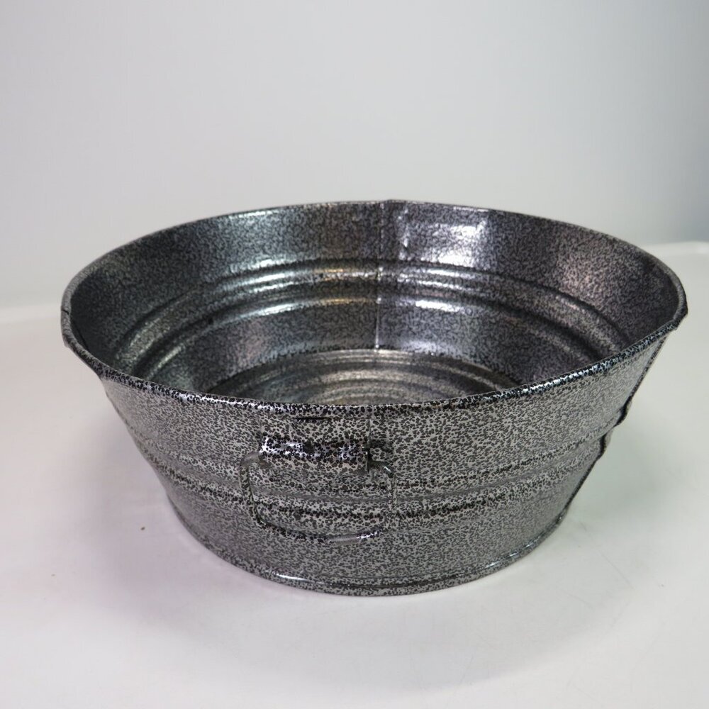 Speckled Metal Flat bottomed Bucket in DARK FINISH w handles on both sides